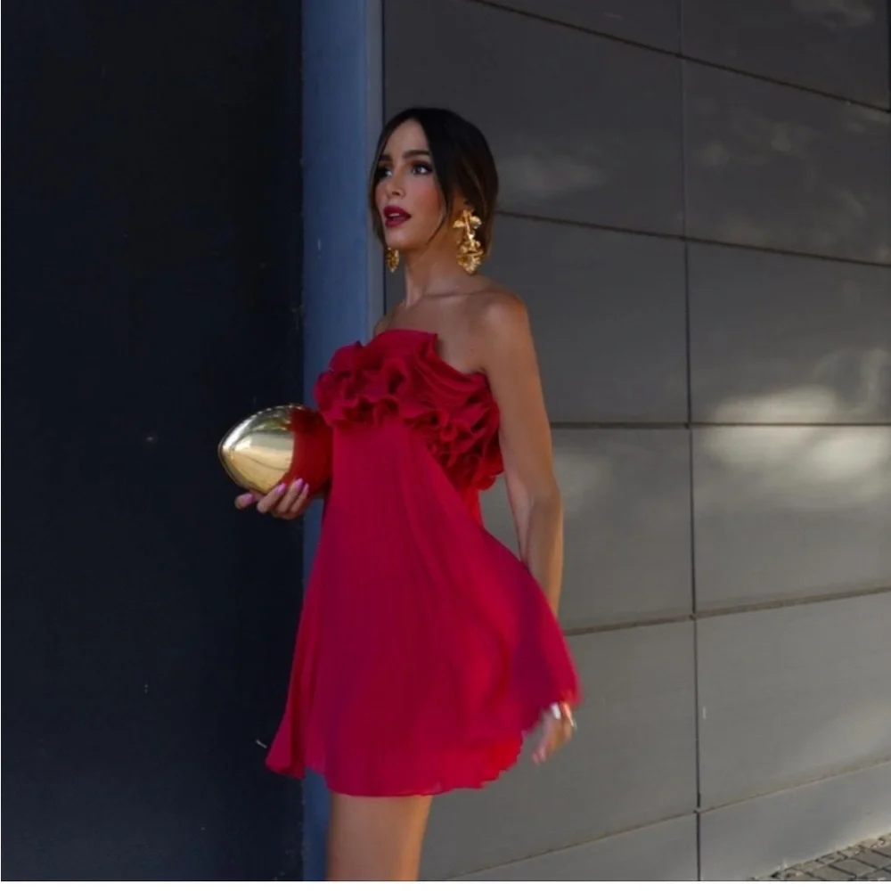 NWT Zara Ruffle Strapless Pleated Mini Dress - Picture 1 of 13